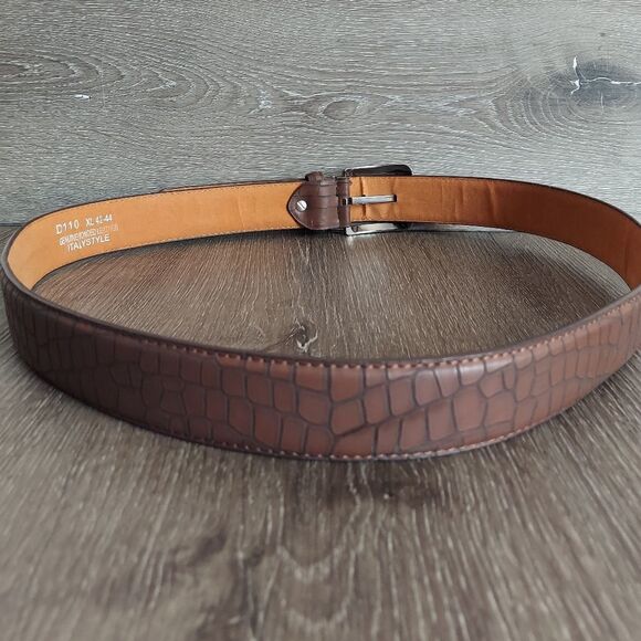 Brown Croc Embossed Genuine Bonded Leather Belt XL 42-44 - Picture 3 of 8